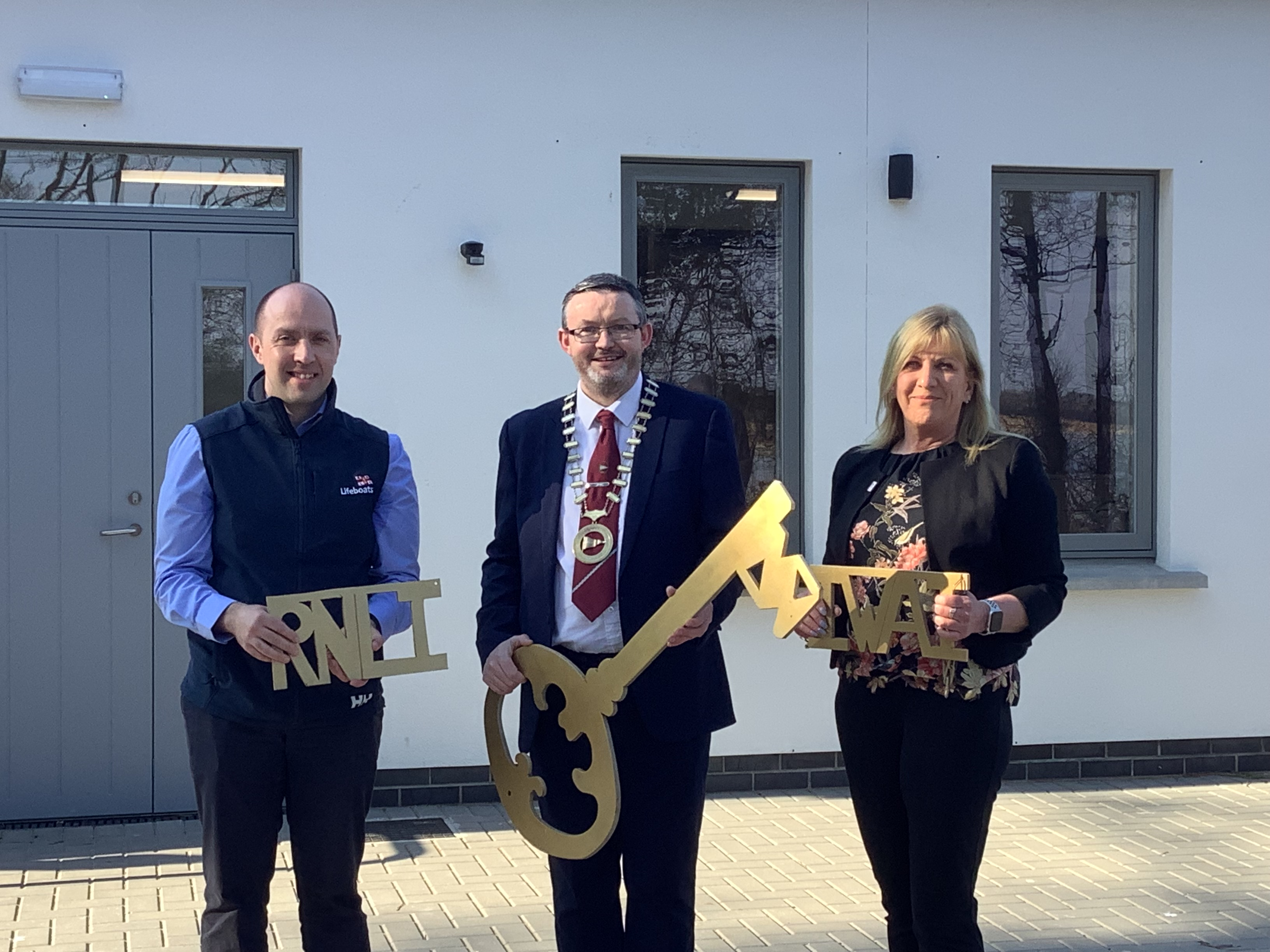Key Handover Key handover, RNLI representative hands key to President and Vice-President of IWAI